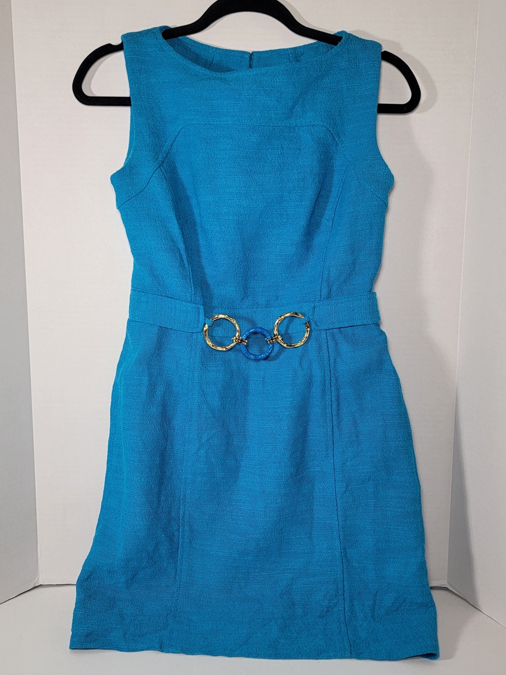Milly of New York Blue Dress with Gold Accent Belt Sz 6